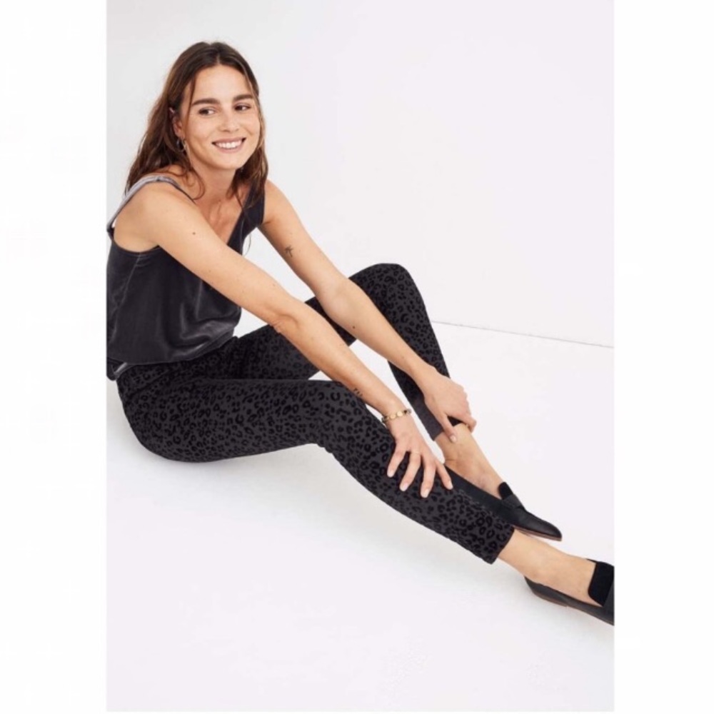 Madewell 26 Flocked Leopard Mid-Rise Skinny Jeans 9” black 0555